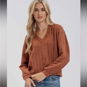 Sienna Sky V-Neck Sweater in Warm Rust